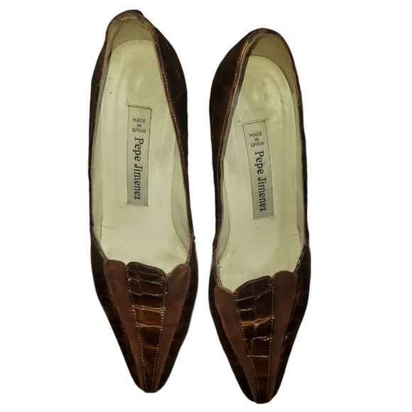 Vtg Pepe Jimenez brown faux crocodile pointed toe heels made in Spain 9 - Picture 3 of 6